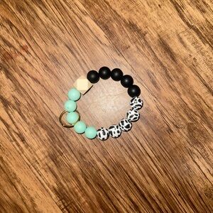 Silicone Beaded Keychain - Black, Mint, and Cow Print